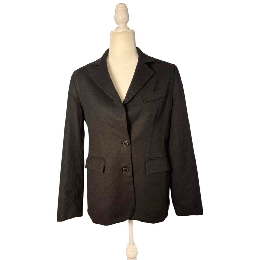 Vintage Bloomingdale’s Petites Black Wool Blazer Size 10 Classic Tailored Jacket